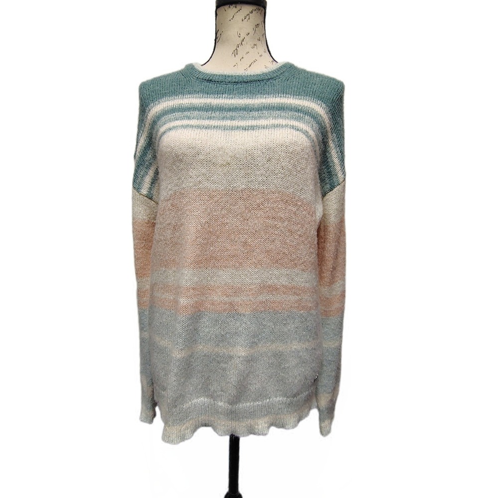 Guess Soft Fuzzy Knit Womens Striped Sweater XL Pastel Grunge Soft Girl Winter